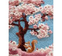 Animal Tapis Point Noué À Faire Écureuils Et Arbres En Fleurs Kit De Tapis À Crochet À Faire Soi-Même，Set Fabrication De Tapisserie，Kits De Broderie Au Point De Croix，Travaux D'Aiguille 21x29in