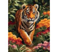 Animal Tapis Point Noué Kit Tigres Et Fleurs Kits De Crochets À Loquet Pour Tapis Grands Pour Adultes Débutants，Faire Soi-Même Kit De Fabrication De Tapisserie，Broderie De Coussin De Ca 23x35in