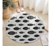 Animal Tapis rond lavable pour Salon 160 cm, antidérapant, pour chambre à coucher, tapis doux à imprimé de Banc De Poissons Line Art Minimaliste Moderne pour chambre fille enfant, Noir Blanc