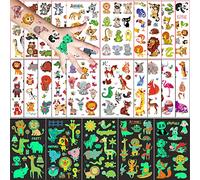 Animal Tatouage Temporaire Enfant, 20 feuilles Tatouage Temporaire et 5 feuilles Tatouage Lumineux, Tatouages Ephémères Étanche pour Fille Garçons, Tatouage Enfant de Fête d'anniversaire Cadeau