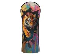 Animal Tigers Breaking Through The Wall Couvre-tête pour clubs de golf en cuir de qualité supérieure avec numéros interchangeables pour conducteur, bois de parcours hybride