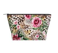 Animal Tigre Imprimé Léopard Rose Fleur Imprimé, Trousse de Toilette Trousse de Maquillage Sac à cosmétiques Trousse de Toilette de Voyage Portable