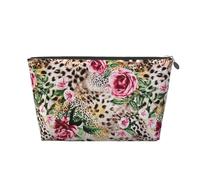 Animal Tigre Imprimé Léopard Rose Fleur Imprimé, Trousse de Toilette Trousse de Maquillage Sac à cosmétiques Trousse de Toilette de Voyage Portable