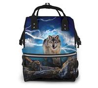 Animal Wolf Thunderstorm Sac à dos à couches Grande capacité Fermeture Éclair Casual Sacs à dos de voyage pour maman papa