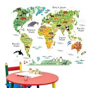 Animal World Map - Educational Interactive Wall Sticker | Playroom Decoration Featuring Animals Continents Countries for Girls, Boys, School, Classroom, Homeschooling or Childcare