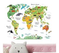 Animal World Map, Large Learning Stickers with Colorful Animal Landmarks, Educational Wall Sticker Set, Interactive Learning Tool, Kids Classroom and Playroom Decor for Boys Girls Nursery Home Library