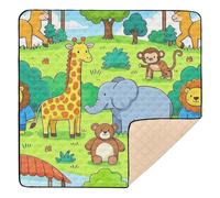 Animal Zoo Grand tapis de jeu robuste pliable pour bébé, girafe, éléphant, singe, pour le sol, confortable, respirant, pliable pour salle de jeux, pour bébés, nourrissons, tout-petits, 127 x 127 cm