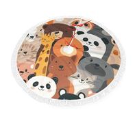 Animal Zoo Jupe de sapin de Noël 76 cm, motif panda dessin animé, tapis de base avec pompons, décoration de fête
