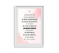 AnimalBUZZZ Affiche Motivation Fille - Je Suis Forte Courageuse Intelligente - Poster Chambre Enfant Fille - Décoration Murale Inspirante - Format A4 - Sans Cadre