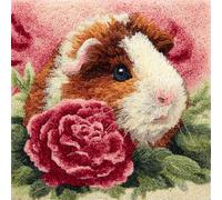 Animaldiy Crochet Latch Hook Cochons D'Inde Et Fleurs Kit De Coussin À Crochet À Faire Soi-Même Pour Débutants,Adultes Et Adolescents,Broderie,Décoration D'Intérieur,Ensemble De Tapisserie 43x43cm