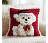 Animaldiy Latch Hook Enfant Chien Portant Un Bonnet De Père Noël Kit De Fabrication De Taies D'Oreiller/Housses De Coussin,Tapis Tendance,Kits De Crochets À Loquet Diy Pour Un Projet De Dé 43x43cm