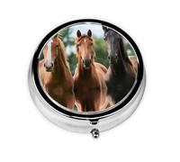 Animales Chevaux Cette petite boîte à pilules ronde à trois compartiments est parfaite pour stocker des médicaments quotidiens, des vitamines et en déplacement.