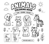 ANIMALS COLORING BOOK: 20 cute domestic and wild animals drawn in a simple cartoon style