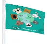 Animals Flag 3x5 FT Dog Panda Rabbit Bear Hippo Hedgehog On World Animal Day Outdoor Flags Large Welcome Yard Banners Home Garden Yard Lawn Decor Green