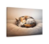 Animals Geometric Cat Brown Grey - Canvas Wall Art Print 18×12 inch (45×30 cm) - Horizontal / 1.25 inch (3 cm)