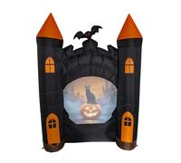 ANIMAT3D Château hanté gonflable de 2,1 m avec vidéoprojecteur et haut-parleur intégrés, 63 minutes d'animations d'Halloween et de musique effrayante, décoration d'extérieur auto-gonflante pour