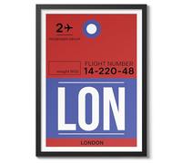 Animato Affiche de bagage de Londres, impression de billet d'aéroport, timbre de voyage, art mural, archivage mat, 50 x 70 cm (cadre noir) - 50 x 70 cm