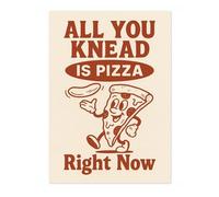 Animato All You Knead Is Pizza Art mural de cuisine, affiche alimentaire moderne, impression de mascotte de dessin animé, décoration d'intérieur typographique de cuisine, A5 (impression uniquement