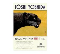 Animato Black Panther Impression en bois japonaise Ukiyo-E, Affiche moderne d'art mural japonais, Décoration intérieure, Mat archival, 50x70cm (Impression seulement) - 50x70cm