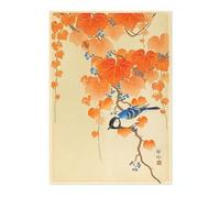 Animato Impression sur bois japonaise avec mésange géante - Affiche esthétique vintage - Décoration murale japonaise Ukiyo-E - Décoration d'intérieur - Mat d'archivage - A3 (impression uniquement