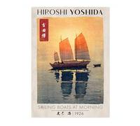Animato Impression sur bois japonaise « Voiliers At Morning » - Poster moderne - Exposition murale japonaise Ukiyo-E - Décoration d'intérieur - Mat d'archivage - A3 (impression uniquement) - 42 x 29,7