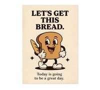 Animato Let's Get This Bread Kitchen Wall Art, Poster alimentaire moderne, impression de mascotte de dessin animé, décoration d'intérieur typographique de cuisine, A5 (impression uniquement) - 21 x