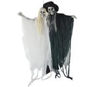 Animatronics d'halloween, 59x17 marié marié Suspendu Squelette fantôme décoration avec Un Son activé et des Yeux Rouges effrayants, Un Couple et Blanc Figurine pour la Cour extérieure intérieure