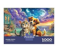 Animaux Amis 1000 Pièces Puzzle Impossible Belle Décoration Familiale Chat et Chien dans la Fantaisie Puzzles Jouets De Jeu pour Adultes 70x50cm/1000pcs
