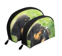 Animaux Animal Mignon Chien Chiot Rottweiler, Trousse de Maquillage Coquille Femme Petit Porte-Monnaie Trousse de Toilette Trousse à cosmétiques 2 pièces