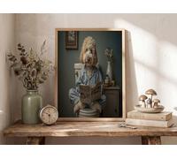 Animaux Anthropomorphisme Impression sur Toile 60x80cm Golden Retriever Lecture D'Un Journal Tableau Decoration Murale Chambre Cuisine Vertical Art Wall Decor Design Tableaux Decoratifs Muraux