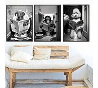 Animaux Assis Sur Les Toilettes Lecture Un Journal Imprime Drôle Salle De Bain Mur Décor Photos Singe Chien Wc Affiche Murale 30Cmx40Cmx3Pcs Sans Cadre