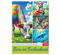 Animaux au pays des couleurs - Mon monde coloré comme je l'aime, Version française (Calendrier mural 2026 DIN A3 portrait), Calendrier CALVENDO mensuel