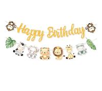 Animaux Bannière Joyeux, décoration de Fête d'Anniversaire Jungle Bannière, Jungle Bannière Joyeux Anniversaire, pour Les Enfants et Les Adultes Décoration de Fête d'Anniversaire