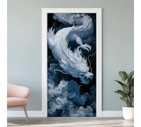 Animaux Blanc Dragon Autocollant de Porte 3D, Dragon Asiatique Papier Peint de Porte Vinyle Auto-Adhésif Amovible, Sticker Mural Étanche, pour Chambre Salon Cuisine Salle de Bain, 95 x 215 cm A5F64