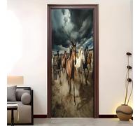 Animaux Chevaux 3D Portephoto Stickers, Amovible éTanche PVC Auto-adhésif Autocollants Porte, Multicolore Porte Muraux Auto-adhésif Stickers pour Décoration Intérieure 73x205 cm