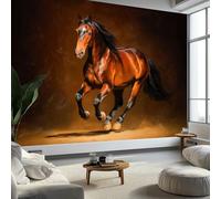 Animaux Chevaux Murale Photo Papier Peint 300 x 210 cm Intissé Tableaux Poster Mural Tapisserie, Brun Papier Peint Panoramique Salon Maison Appartement Décorative Tenture
