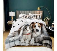 Animaux Chiens Chats Housse de Couette 140 x 200 cm, Animal Compagnie Parure de Lit avec Fermeture Éclair - Microfibre Doux Housse de Couette avec 2 Taie d'oreiller pour 1 Personnes