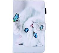 Animaux Coque Cover Pour Tablette Samsung Tab A 8.0 Pouces 2019 T290/T295 Chat Blanc Cute Motif Portefeuille Enfant Étui En Cuir Pu À Rabat Antichoc Housse De Protection Avec Fonction Support