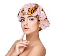 Animaux de cirque, tigres mignons sur fond rose,Bonnet de nuit en satin pour adulte - Bonnet de nuit élastique pour femme, couvre-cheveux de nuit