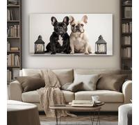 Animaux de Compagnie Chiens Tableau Decoration Murale Salon 50x100 cm Épuré Duo Impression sur Toile Sans Cadre Tableau Moderne pour Chambre Cuisine Bureau Affiche Décoratifs Muraux