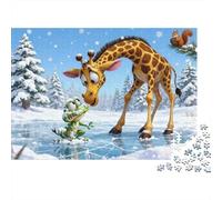 Animaux de Dessin animé en Hiver Jeu De Puzzle Girafe et Grenouille de Dessin animé 1000 Pcs Papier Résistant pour La Famille avec Poster Anti-Stress Détente À Domicile Exclusif 52x38cm/1000pcs