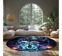 Animaux de Dessin animé Tapis Rond antidérapant pour Vivre Maison Salle à Manger Couloir Décor de Sol Couple de Chien coloré Tapis à Poils Ras Doux Cercle 244cm（Rond）