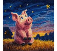 animaux de dessins animés Kit De Crochet De Loquet D'Oreiller,Cochon rose sous le ciel étoilé,Housse De Coussin De Canapé Au Point De Croix,Bricolage Avec Outil De Crochet De Loquet,43x43cm