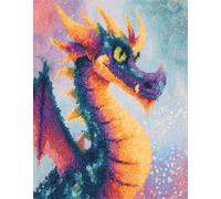 animaux de dessins animés Latch Hook Rug Kits for Adults Beginners,Dragon mignon,DIY with Printed Canvas Crochet Yarn Handmade Embroidery Crafts Crochet for Home Decoration,55x75cm