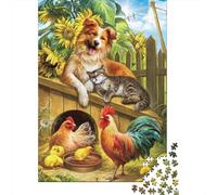 Animaux de Ferme Chien et Chat Puzzle 1000 Pièces Puzzle pour Adultes Vie à la Campagne Détente Cadeau Maison Famille 38x26cm/1000pcs