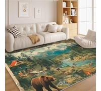 Animaux de forêt Tapis - Bois de cerf Tapis Salon 140x200 cm , Natur Tapis de Porte Lavable Plantes herbacées Carpet en Machine de Poil Court Chambre Enfant - Carpet Rectangulaire Salle à Manger A10