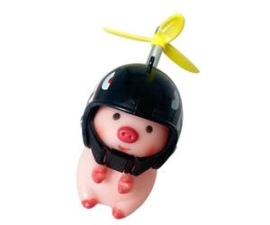 Animaux De Guidon - Jolies Figurines D'animaux Avec Casques À Hélice | Ornement De Guidon De Porc Mignon Pour Moto, Jouet À Détection De Vibrations, Hélicoptère En Bambou, Accessoire De Moto Amusant E