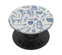 Animaux de la Ferme Bleu côtier avec Motif Minimaliste Rustique PopSockets PopGrip Adhésif