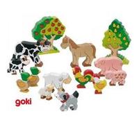 goki 14 animaux de ferme en bois 3-12cm