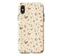 Animaux de la Ferme - Motif Floral Cottagecore, Poulet et Canard - Esthétique Coque pour iPhone X/XS